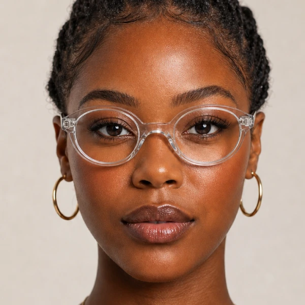 Femme portant des lunettes de vue rondes transparentes Fitnoz by Dareven